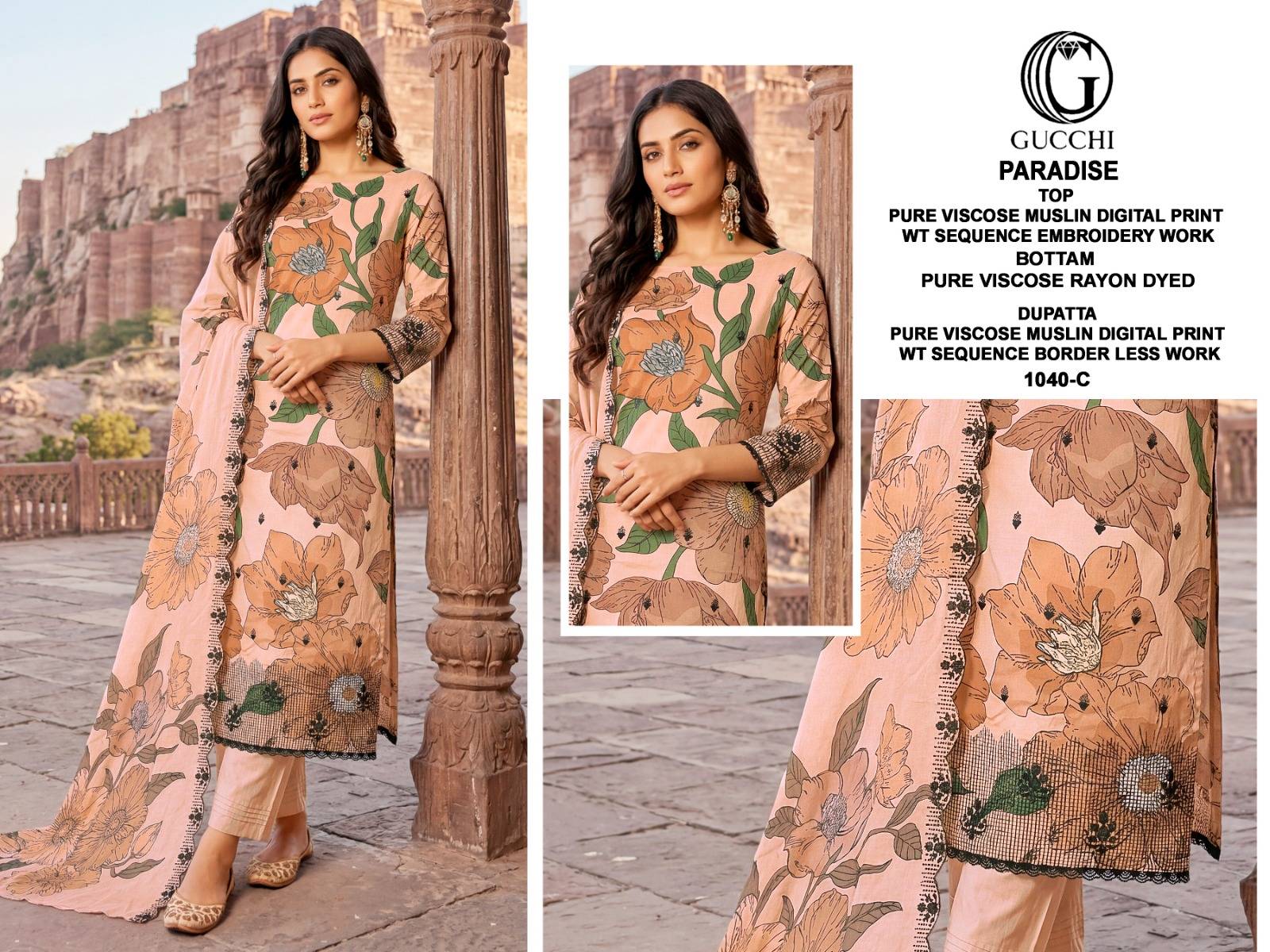 PARADISE VOL 1040 SERIES BY GUCCHI Stylish Beautiful Colourful Pure Viscose Muslin Dresses At Wholesale Price